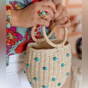 Brooke Webb x Anna Ava Straw Turquoise Handbag